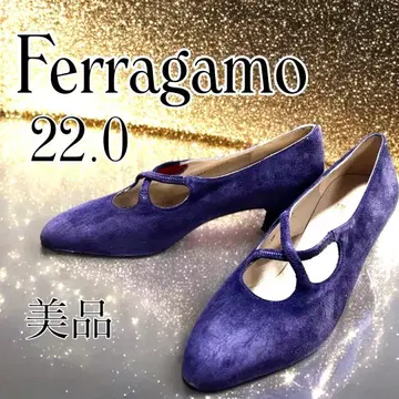 새상품급 FERRAGAMO 보라색 스웨이드 펌프스 22.0cm