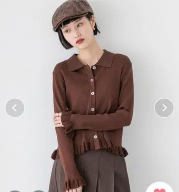 브라운 리브 편직 긴팔 니트