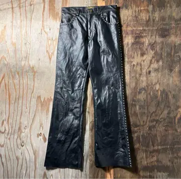 90s 스터드 가죽 플레어 팬츠 블랙 펑크 바이커 VINTAGE