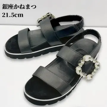 레어 사이즈 새상품급 긴자 카네마츠 통굽 샌들 비쥬 블랙 21.5cm