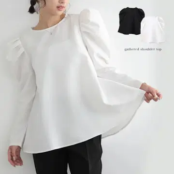 퍼프 슬리브 화이트 상의 M 사이즈
