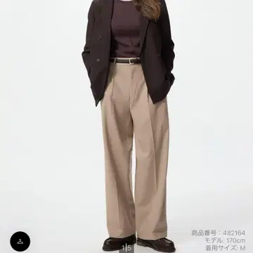 유니클로 턱 와이드 팬츠 베이지 M