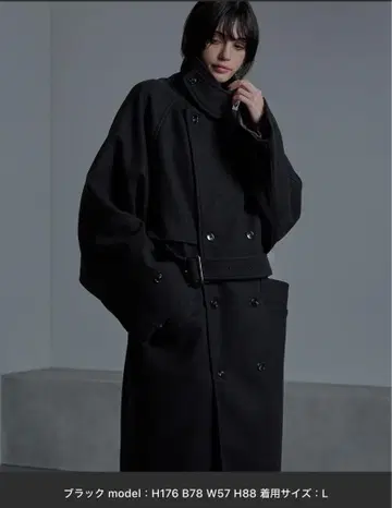 Cussil 울 라이크 헤비 멜톤 루즈 슬리브 트렌치코트/롱 코트