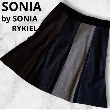 소니아 리키엘 울 혼방 절개 플레어 스커트 그레이 x 블랙