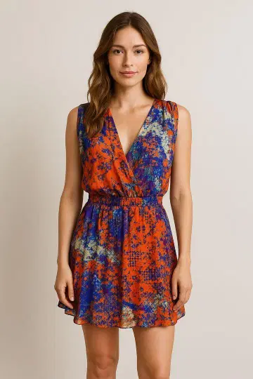 오렌지 파랑 그라데이션 미니 드레스