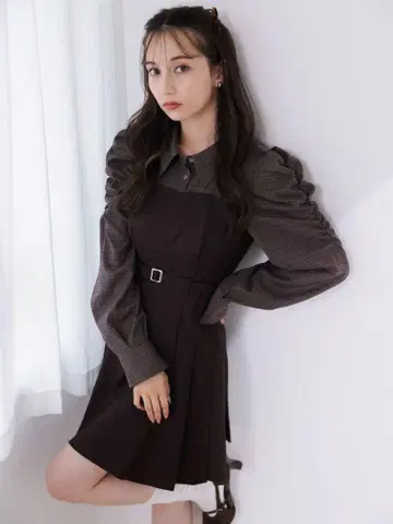 dazzlin 긴팔 레이어드 셔츠 미니 원피스