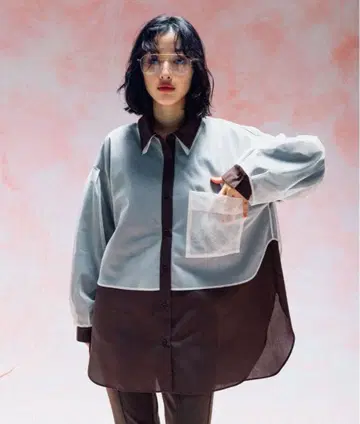 렙심 튤 레이어드 셔츠 튜닉 브라운