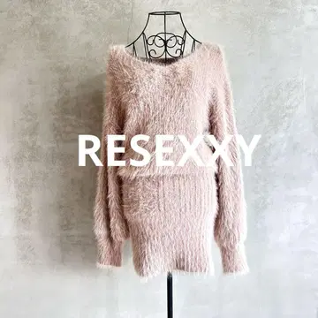 RESEXXY 모헤어 니트 미니 원피스 핑크 샤기