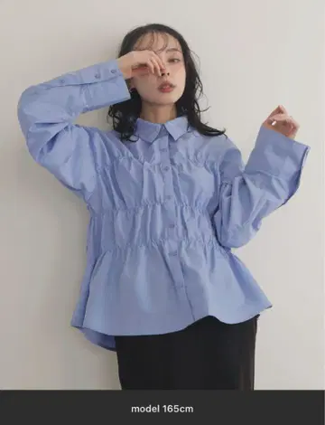 [ LIAN ] 블루 개더 긴팔 셔츠