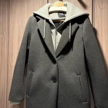 ZARA 후드 부착 그레이 롱 코트 M