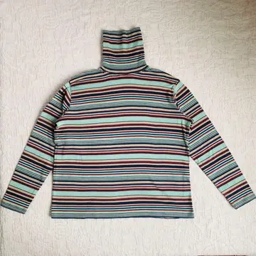 BEAMS BOY 멀티 보더 리브 터틀넥 티셔츠