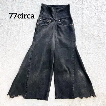 77circa 하이웨스트 리메이크 데님 재구축 데님 블랙 와이드 팬츠