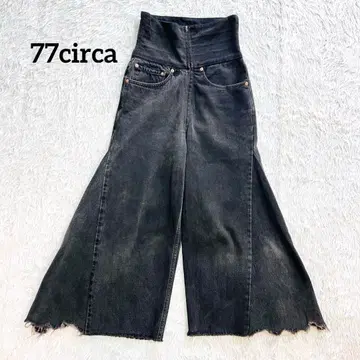 77circa 하이웨스트 리메이크 데님 재구축 데님 블랙 와이드 팬츠