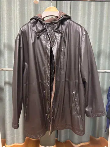 가격 인하! OXYOXY 다크 브라운 가죽 후드 자켓 48