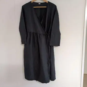 wafu 블랙 린넨 카슈쿨 원피스 7부 소매