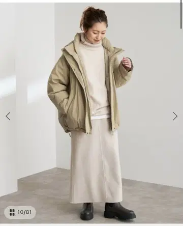 발수 후디드 다운 하프 코트