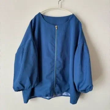 벌룬 소매 지퍼 블루종 파랑 자켓