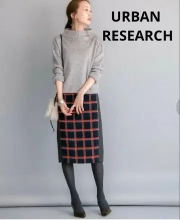 URBAN RESEARCH 샤기 체크 타이트 스커트 울 혼방