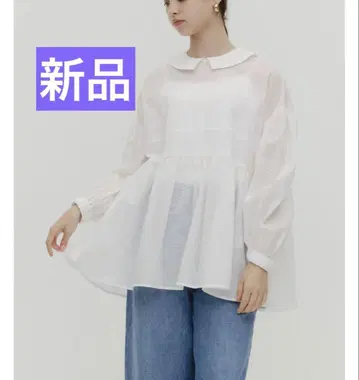 택 포함 새상품! yori 플랫 칼라 시어 블라우스