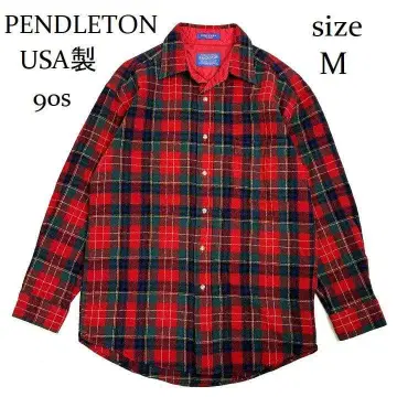 USA제 PENDLETON 펜들턴 울 플란넬 셔츠 빨간색 체크 M