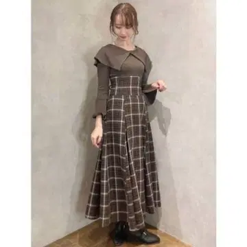 빅 칼라 체크 코르셋 원피스