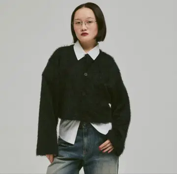 크롭 샤기 가디건