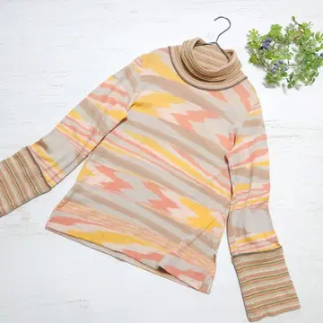 MISSONI 오렌지 택 멀티 컬러 터틀넥 울 얇은 소재 니트