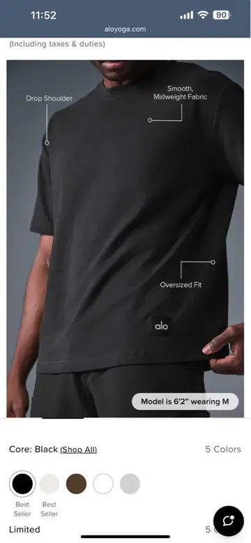 Alo Yoga DOUBLE TAKE 티셔츠 S 블랙 택 포함 새상품