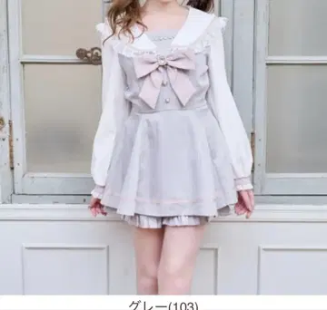 리본 포함 세일러 카라 그레이 셋업 긴팔
