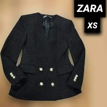 ZARA 노카라 트위드 자켓 골드 버튼 XS 식전 블랙
