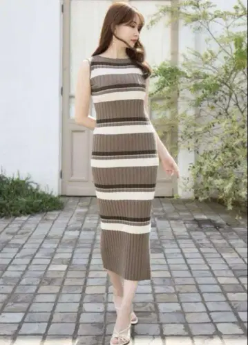 [ HLT ] Cotton Striped Ribbed Knit Dress
