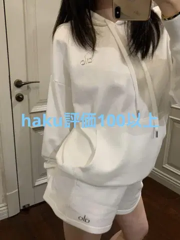 ALO YOGA 후드 부착 후드티 화이트
