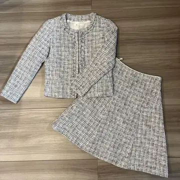 트위드 셋업 노카라 자켓 A라인 스커트