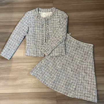 트위드 셋업 노카라 자켓 A라인 스커트