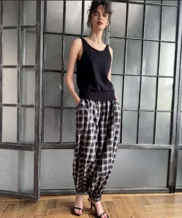 HANNE 벌룬 체크 무늬 팬츠