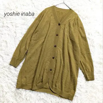 요시에 이나바 가디건 니트 롱 기장 V넥 체형 커버 겉옷