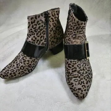 레오파드 무늬 숏부츠 22.5cm 여성용 와이드 힐 가을/겨울