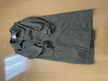 체크 무늬 롱 코트 블랙 화이트