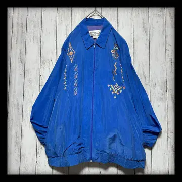 [ USA제 자수 블루종 스윙탑 ] 80s 90s 레이온 파랑 L~XL