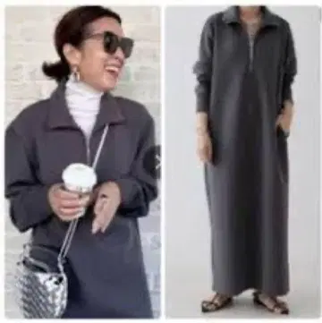 스테이트 오브 마인드 하프 지퍼 원피스 차콜
