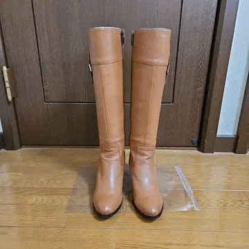 천연 가죽 카멜 브라운 롱 부츠