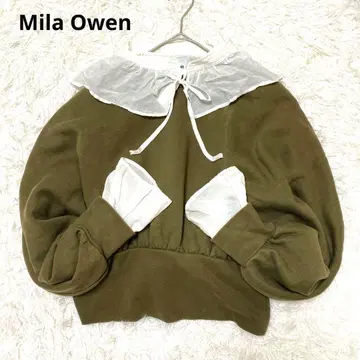 Mila Owen 크롭 기장 속기모 돌먼 슬리브 맨투맨 카키