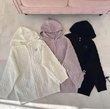 evelyn 자수 케이블 후드티 화이트