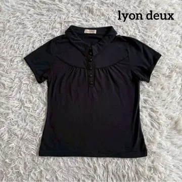 리옹드의 반팔 피케 셔츠 개더 장식 버튼 M 블랙 무지 주식회사 아이돌