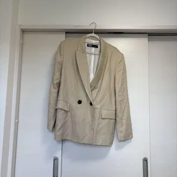 [ ZARA ] 린넨 더블 브레스트 테일러드 자켓 베이지