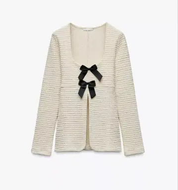 ZARA 리본 포함 텍스처 원단 상의