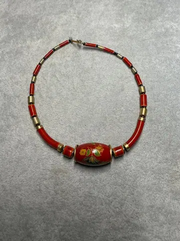 빈티지 동양 스타일 빨간 비즈 초커 목걸이