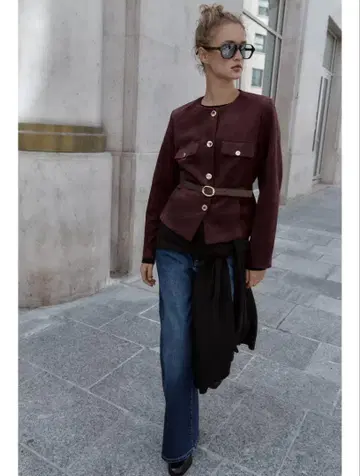 ZARA 자라 스웨이드풍 벨트 포함 블레이저 벨트 포함 노카라 자켓