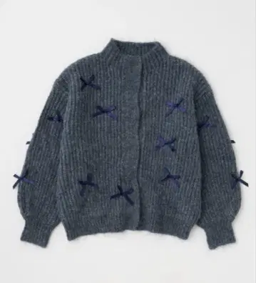 MOUSSY 리본 장식 다크 그레이 니트 가디건