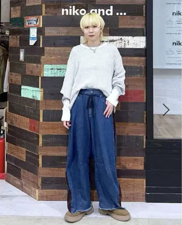 니코앤드 리메이크풍 콤비 배럴 팬츠 L